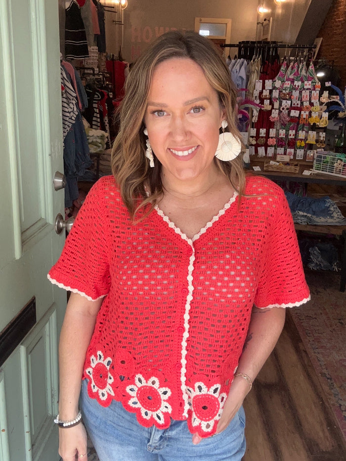 Tomato red crochet top