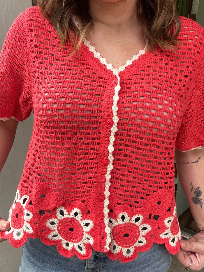 Tomato red crochet top