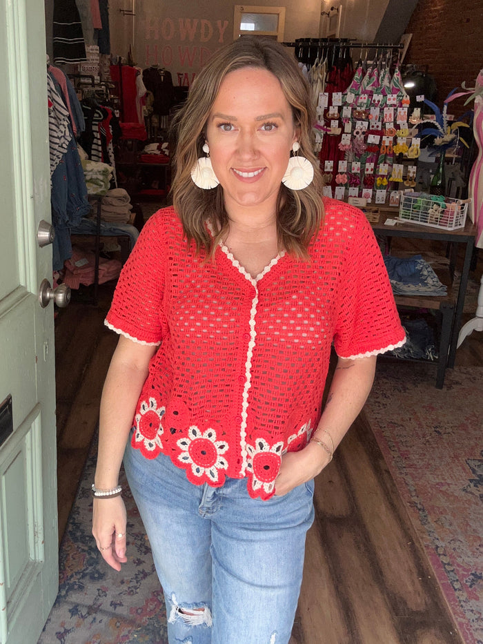 Tomato red crochet top