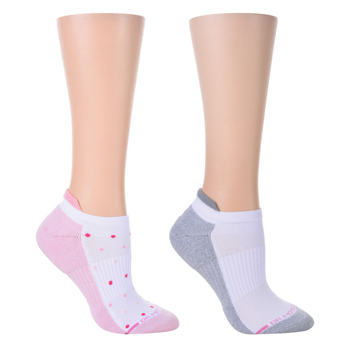 Ankle compression socks featuring a tri-color design with pink and gray accents.
