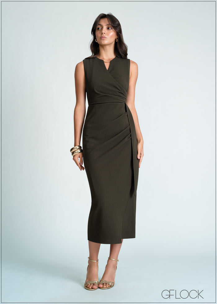 V-Neck Gather Detail Dress - 170726
