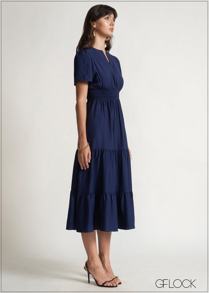 V-Neck Gathered Tiered Dress - 150526