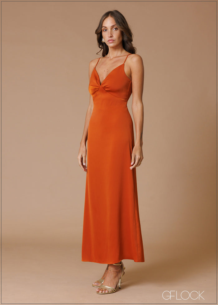 V-Neck Pleat Detail Maxi Dress - 140826