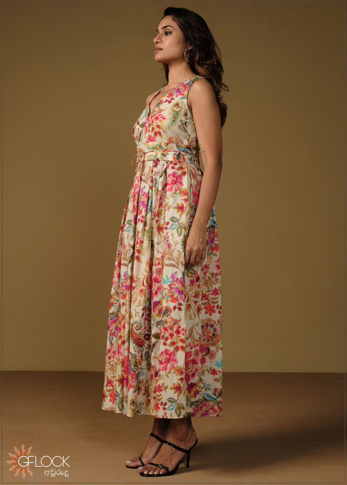 V-Neck Printed Dress - 110426
