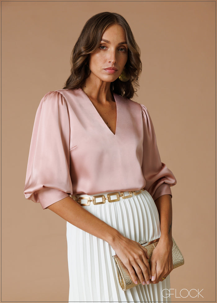 V-Neck Puff Sleeve Top - 140826