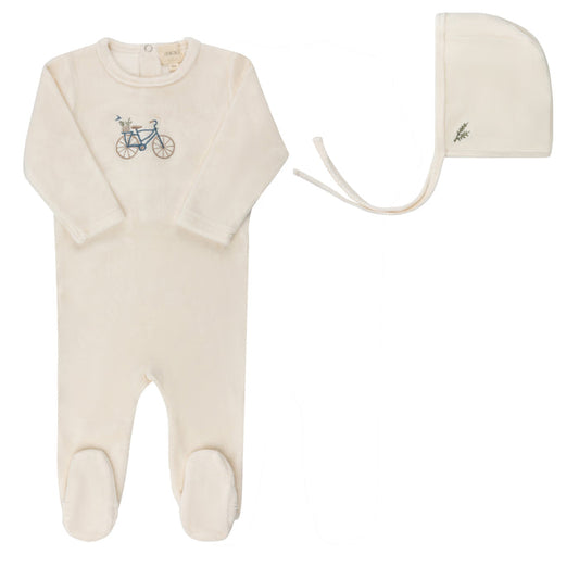 Velour Bicycle Collection - Footie + Bonnet