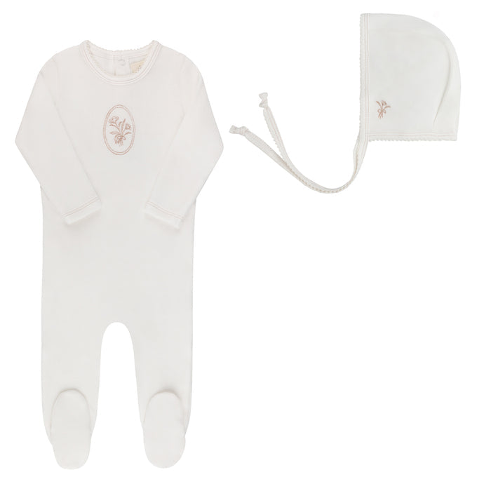 Velour Center Floral Collection - Footie + Bonnet
