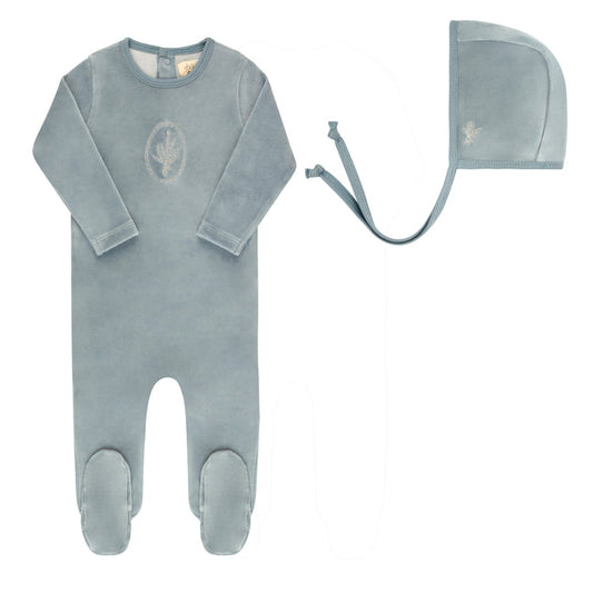 Velour Center Floral Collection - Footie + Bonnet