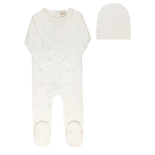 Velour Embroidered Floral Collection - Footie + Beanie