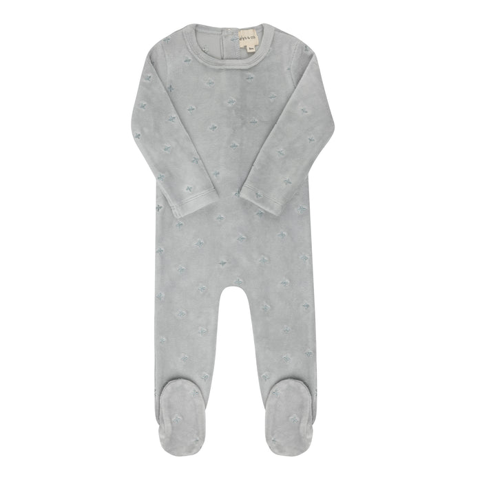 Velour Embroidered Floral Collection - Footie