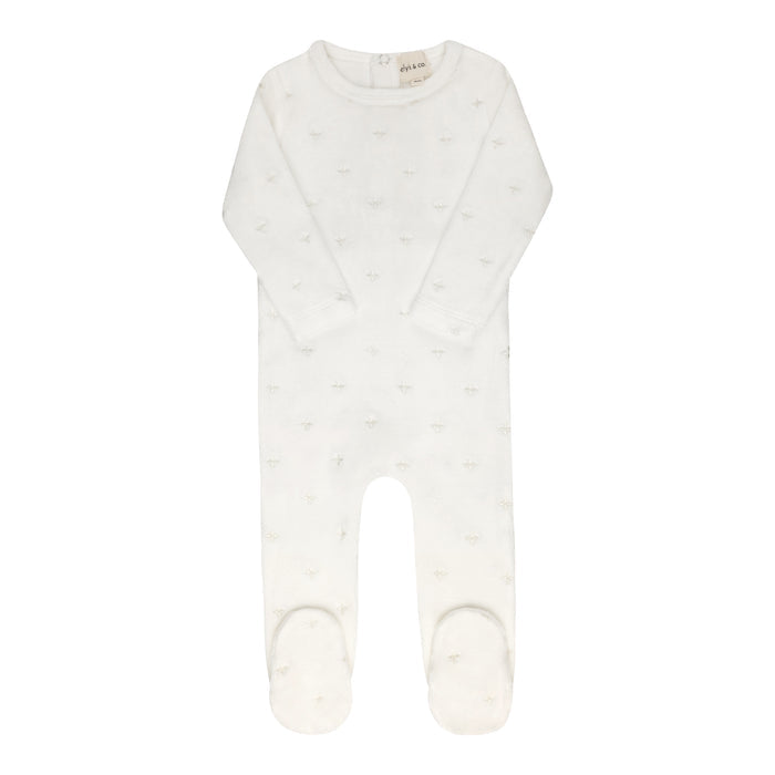 Velour Embroidered Floral Collection - Footie