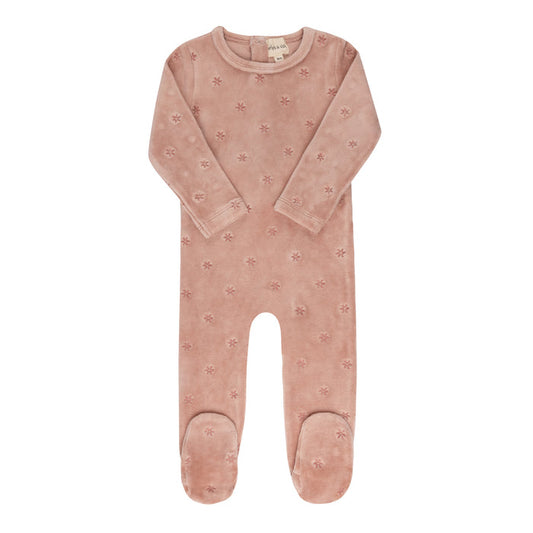 Velour Embroidered Floral Collection - Footie