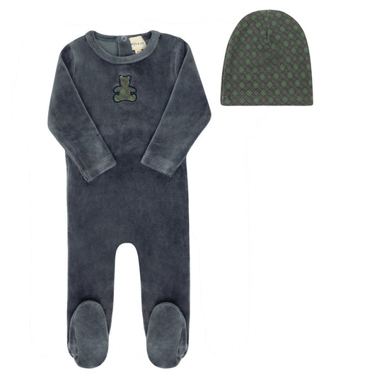 Velour Plaid Bear Collection - Footie + Beanie
