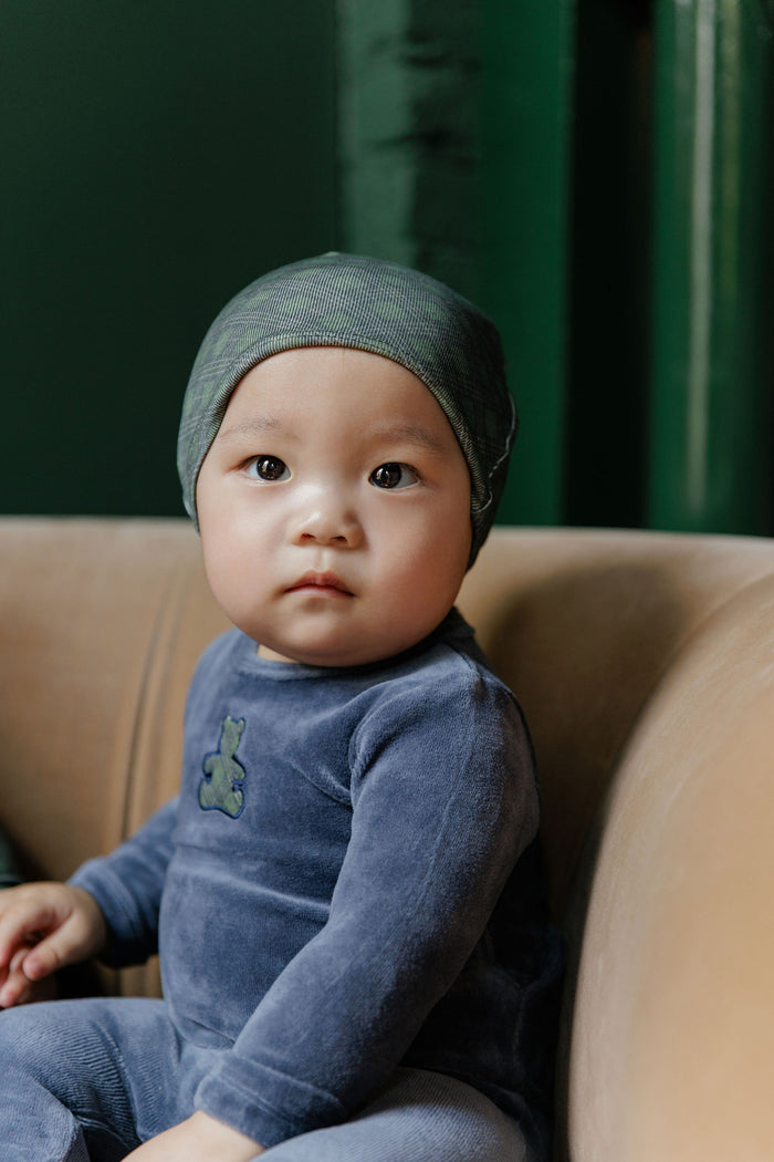 Velour Plaid Bear Collection - Footie + Beanie