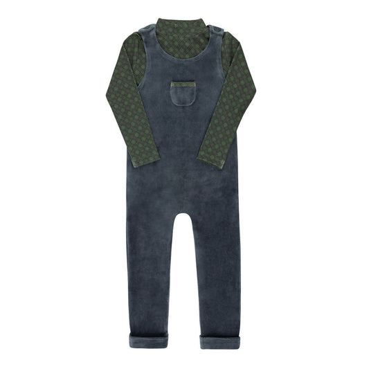 Velour Plaid Bear Collection - Overalls and Turtleneck