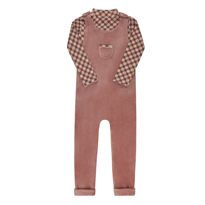 Velour Plaid Bear Collection - Overalls and Turtleneck