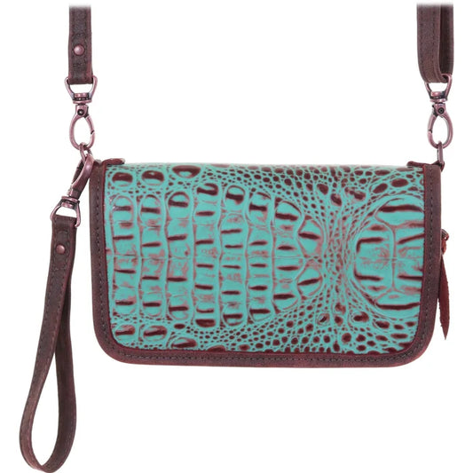 Vintage Mint Crocodile Print Clutch Organzier