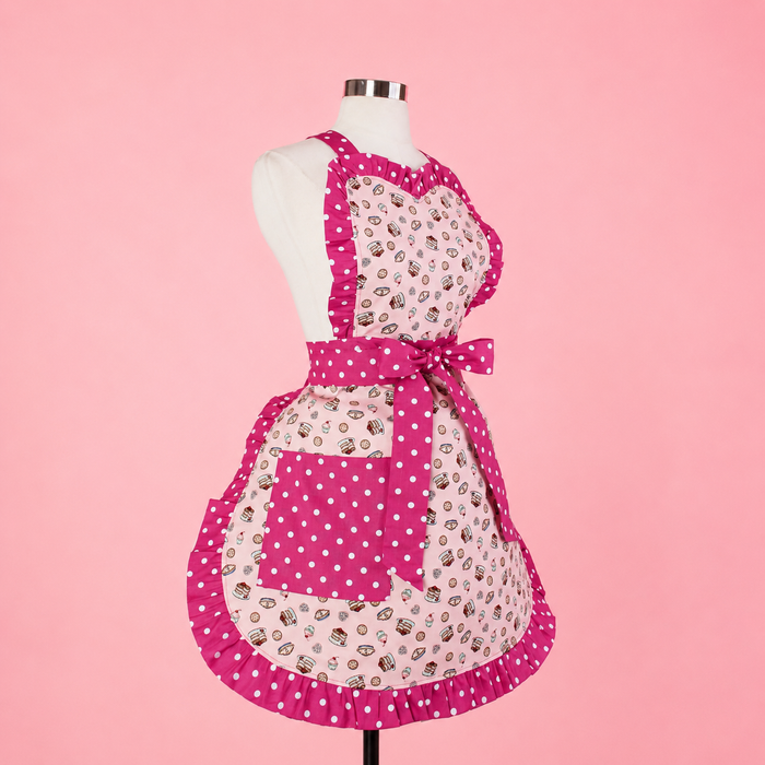 Vintage Pink Polka Dot Apron 1950s Pin Up Apron