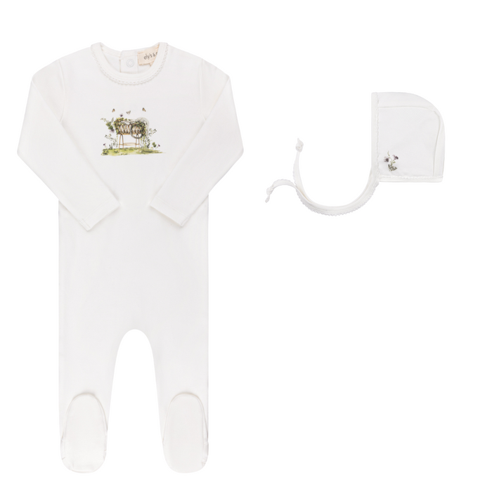 Watercolor Cradle Collection - Footie + Bonnet