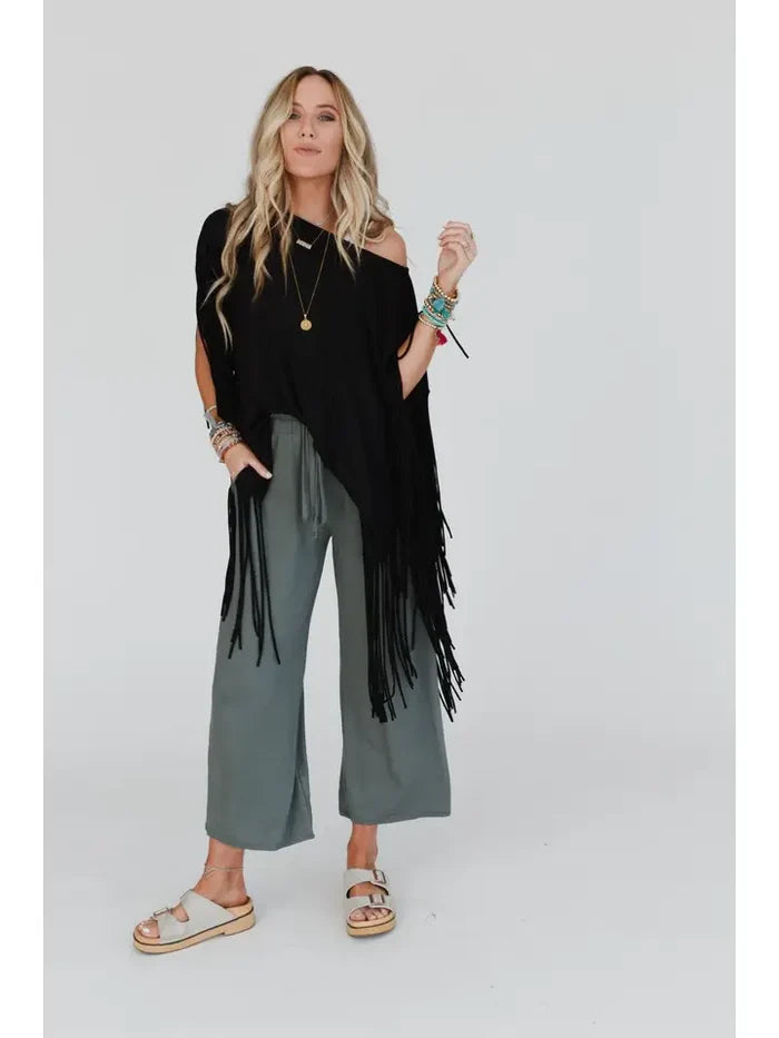 Western Showstopper Fringe Top - Black