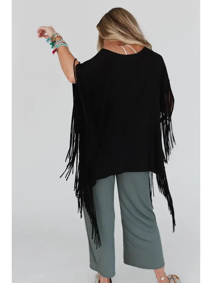 Western Showstopper Fringe Top - Black