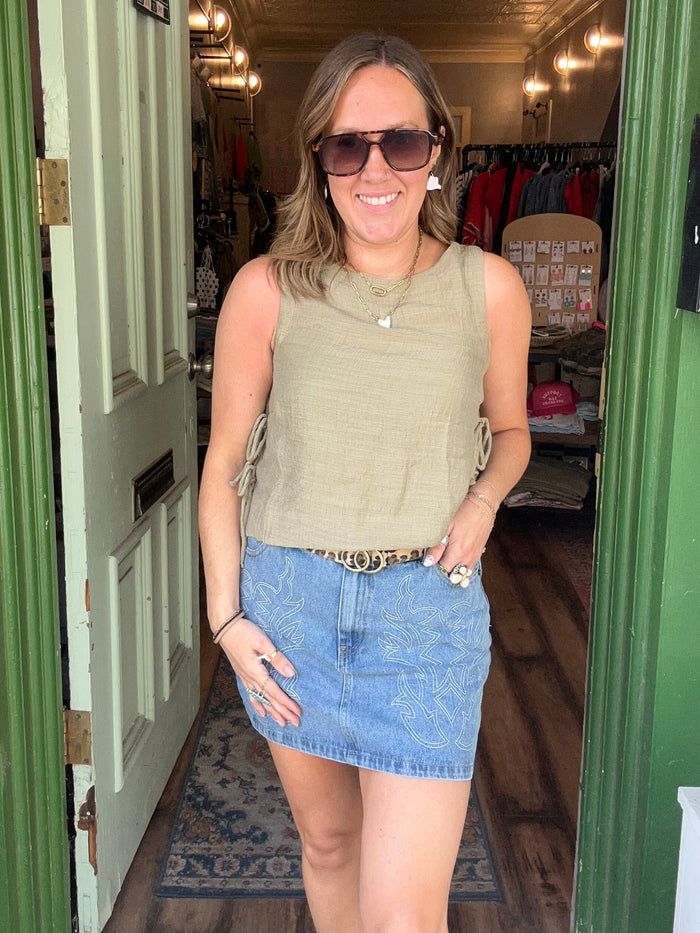 WESTERN STITCH DETAIL DENIM MINI SKIRT