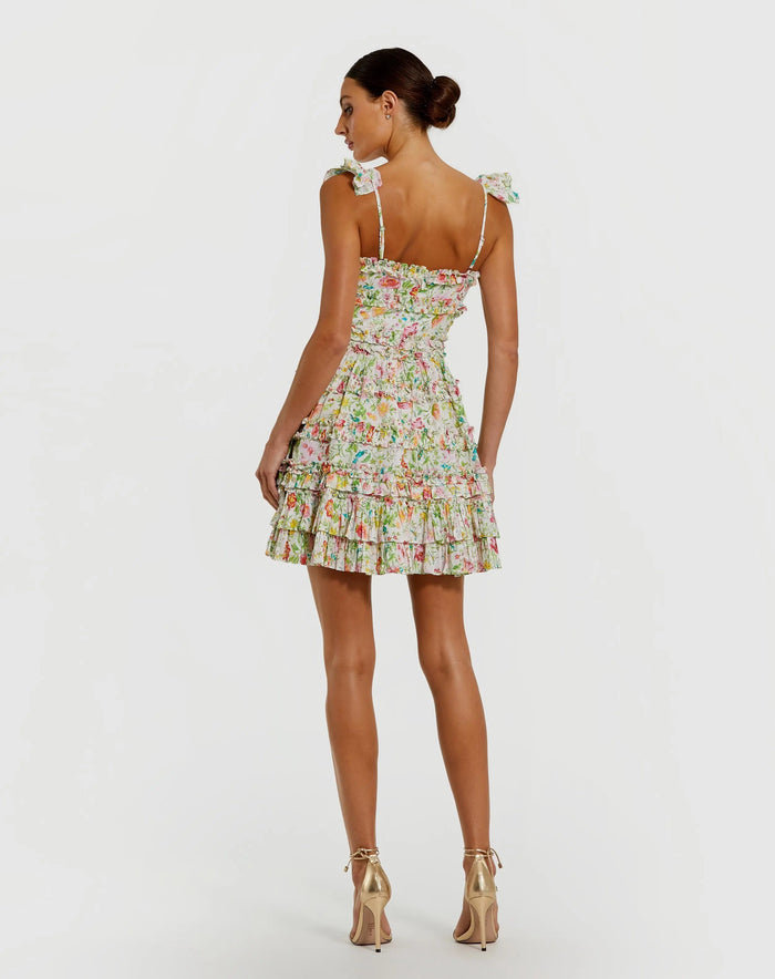 White Floral Tiered Ruffle Mini Dress Mac Duggal