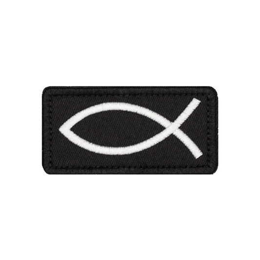 White Ichthus Fish Embroidered Velcro Patch - Brotherhood Cornhole