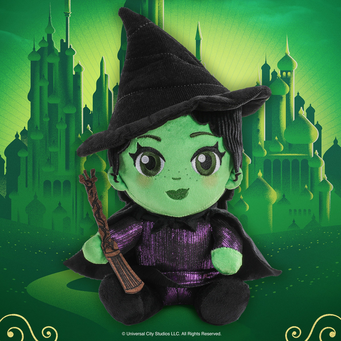 Wicked Elphaba Phunny plush toy featuring Elphaba from Wicked with detailed green costume and expressive face.