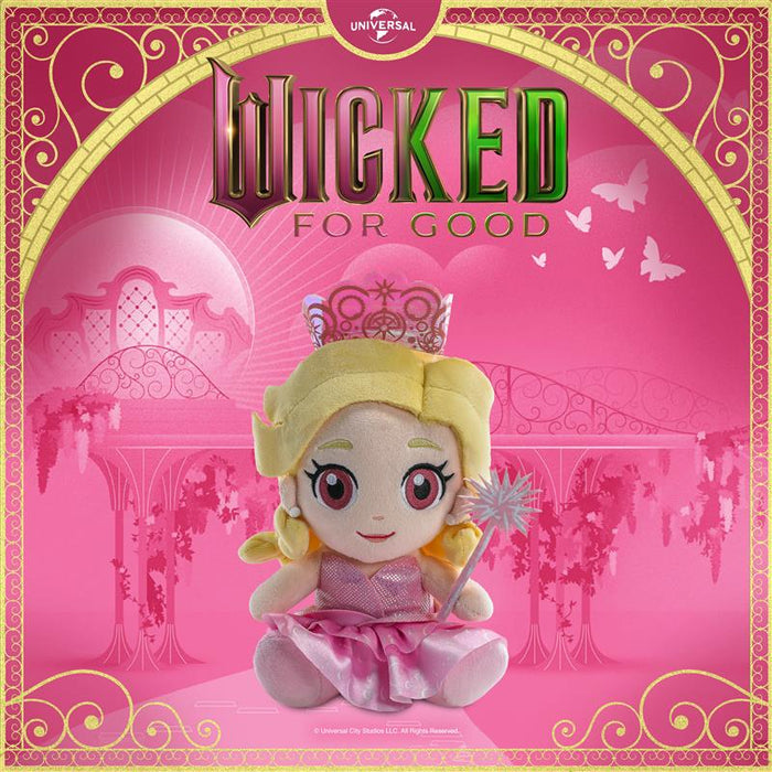 Wicked: For Good Glinda Phunny Plush toy featuring Glinda character with pink outfit and cheerful expression.