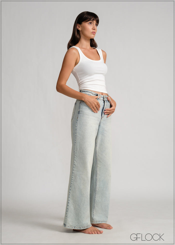 Wide Leg Moon Wash Jean - Long Length - 120426