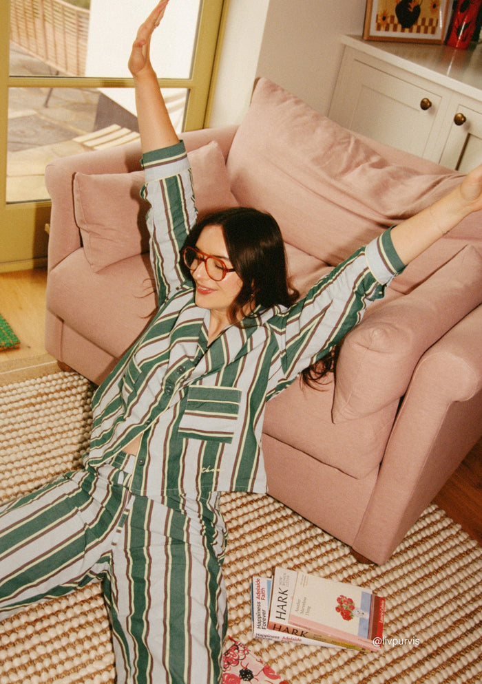 Womens Cotton Pyjamas - Blue Stripe