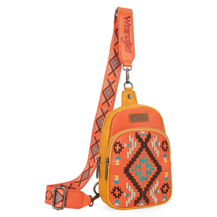 Wrangler Southwestern Embroidered Sling Bag - Orange
