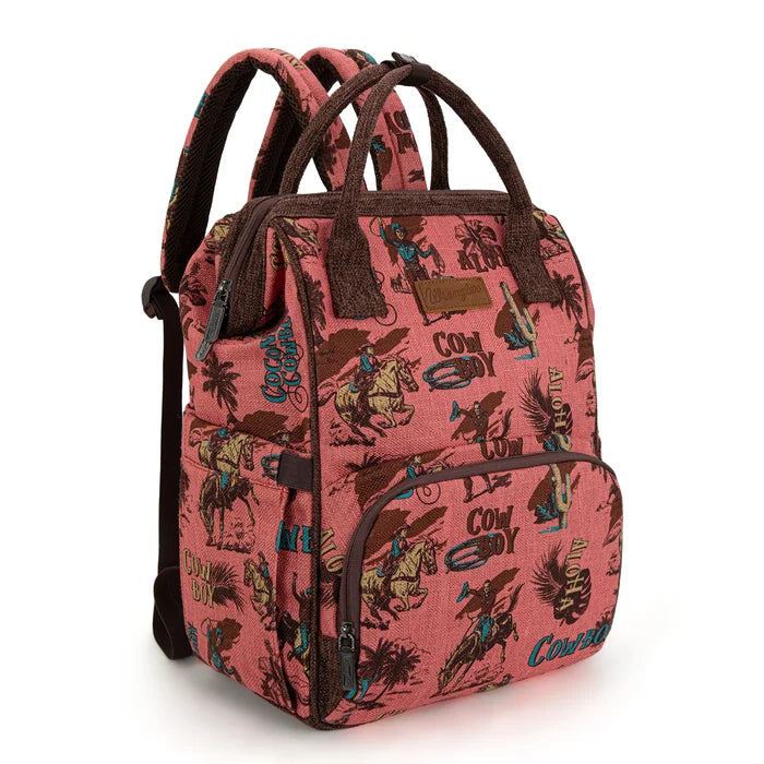 Wrangler Vintage Retro Cowboy Cool Print Backpack -Hot Pink