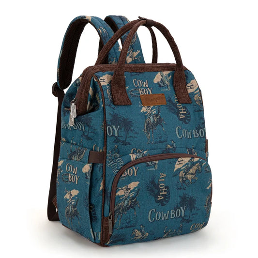 Wrangler Vintage Retro Cowboy Cool Print Backpack -Jean