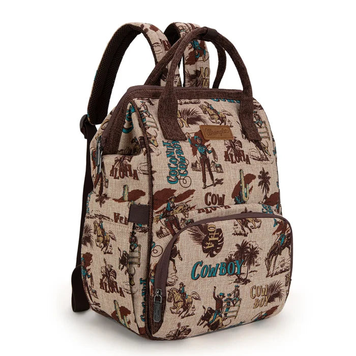 Wrangler Vintage Retro Cowboy Cool Print Backpack Tan