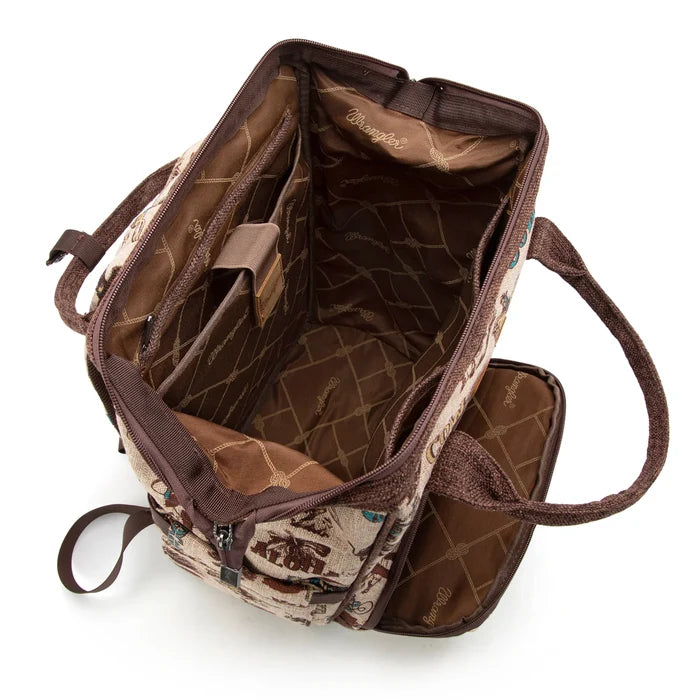 Wrangler Vintage Retro Cowboy Cool Print Backpack Tan