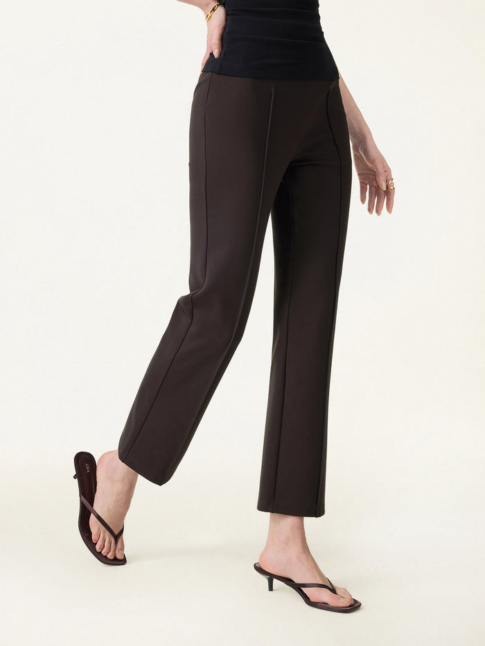 OGLmove Wrinkle-Resistant High Rise Cropped Flare Leg Travel Pant Regular Black Chocolate Brown