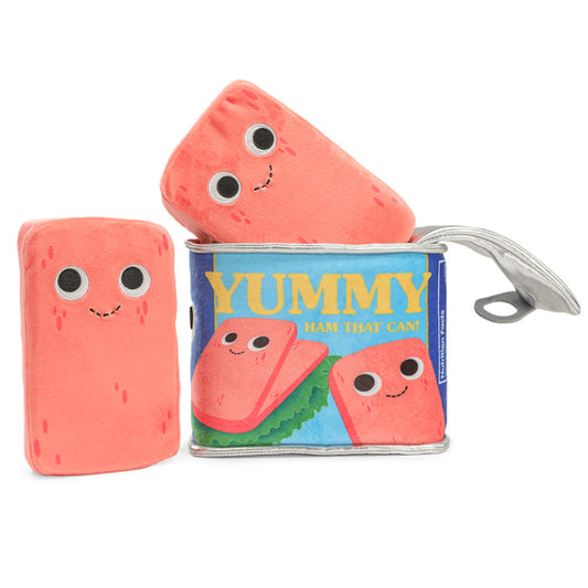 Yummy World Canned Ham 10-inch plush toy, soft and colorful stuffed ham with realistic details, perfect for plush toy collectors.