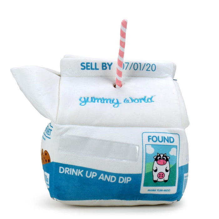 Yummy World Milk and Cookies interactive plush toy featuring a soft, cuddly milk carton and cookie character from Yummy World.