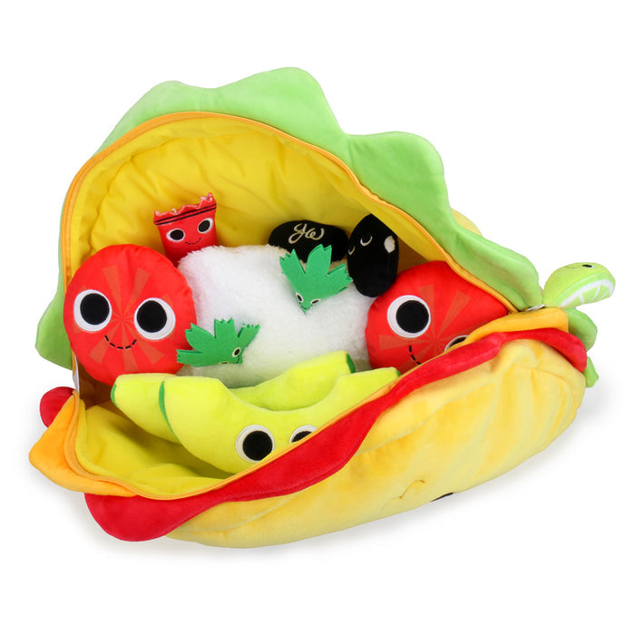 Yummy World XL Victorio Veggie Taco Plush Set featuring colorful, soft plush toys of a veggie taco and related characters.
