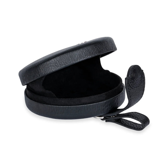 Object & Dawn Zheng Yi Sao leather coin collections in black, ghost image in white background inside view
