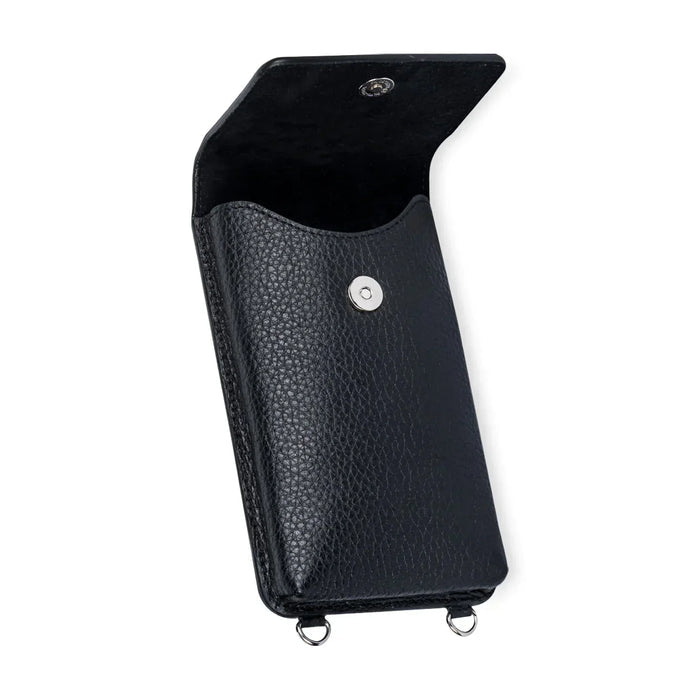 Leather iphone bag collections in black, Zheng Yi Sao by object and dawn ghost image in white background diagonal inside view