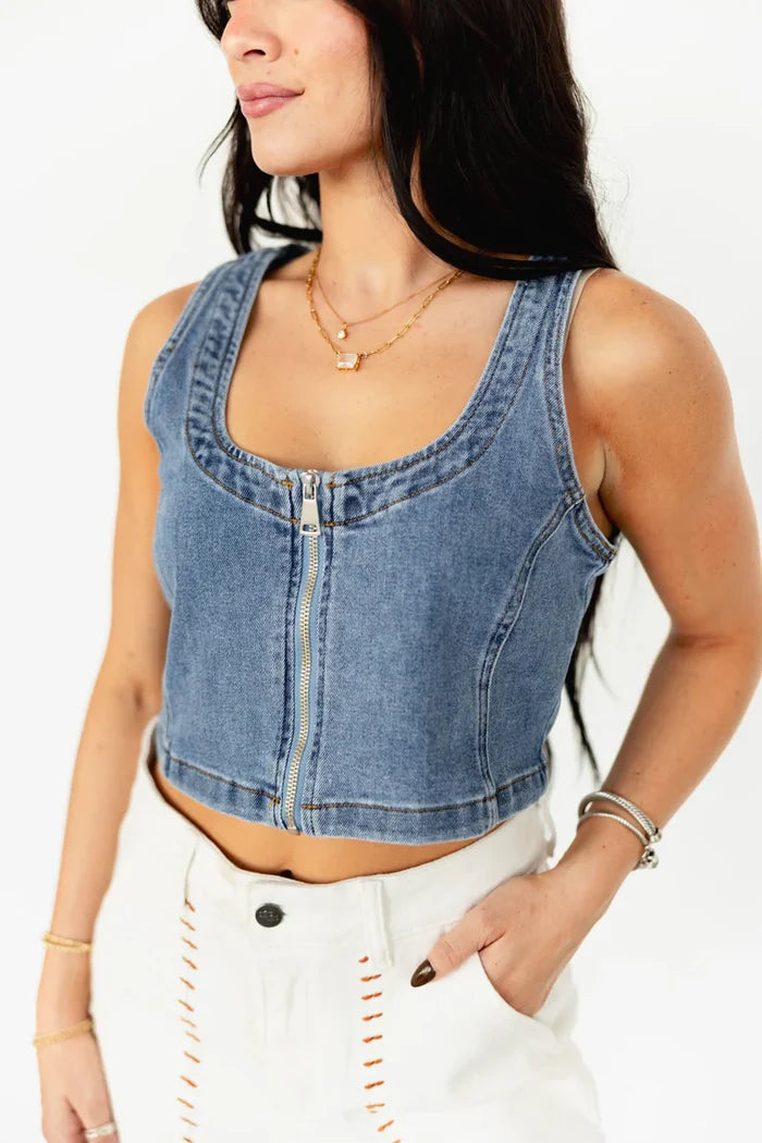 Zipper Denim Vest
